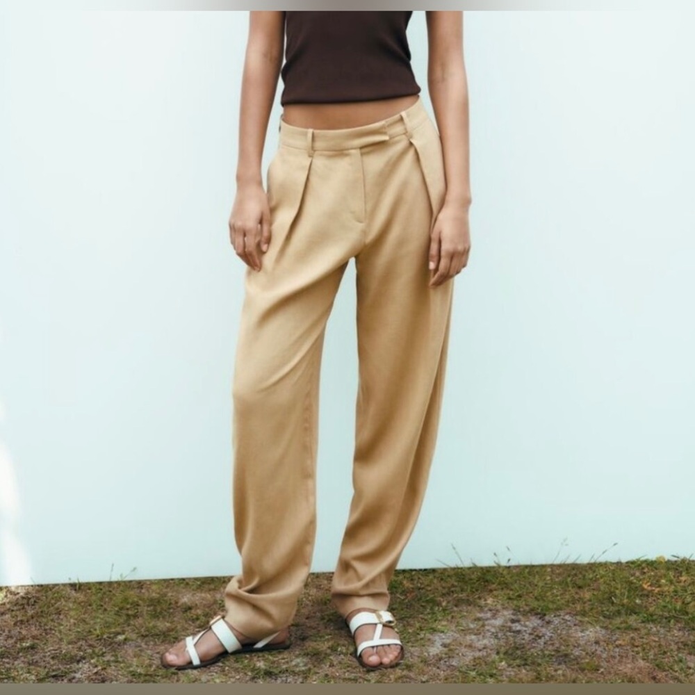 ZARA LINEN BLEND PLEATED PANTS
Color: TAUPE BROWN * Size: L